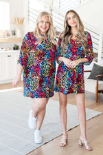 Load image into Gallery viewer, Lizzy Dress in Navy Rainbow Leopard
