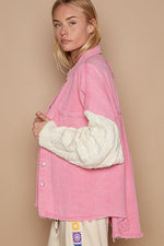 Load image into Gallery viewer, Contrast Sweater Sleeve Button Down Shacket
