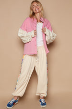 Load image into Gallery viewer, Contrast Sweater Sleeve Button Down Shacket
