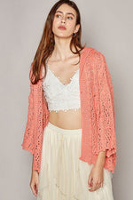 Load image into Gallery viewer, Open Weaving Long Sleeve Hoodie Sweater Cardigan in Coral

