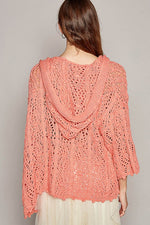 Load image into Gallery viewer, Open Weaving Long Sleeve Hoodie Sweater Cardigan in Coral
