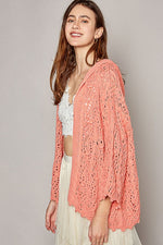 Load image into Gallery viewer, Open Weaving Long Sleeve Hoodie Sweater Cardigan in Coral
