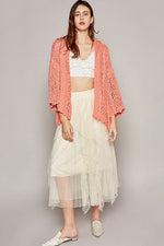 Load image into Gallery viewer, Open Weaving Long Sleeve Hoodie Sweater Cardigan in Coral
