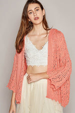 Load image into Gallery viewer, Open Weaving Long Sleeve Hoodie Sweater Cardigan in Coral
