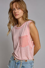 Load image into Gallery viewer, Round Neck Sleeveless Pocket Front Solid Top in Blush
