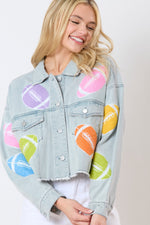 Load image into Gallery viewer, Football Towel &amp; Sequin Embroidery Denim Jacket
