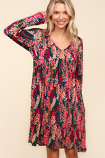 Load image into Gallery viewer, Babydoll Floral Knee Length Dress with Pockets in Hunter Green Berry
