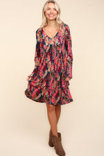 Load image into Gallery viewer, Babydoll Floral Knee Length Dress with Pockets in Hunter Green Berry
