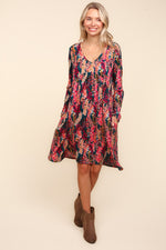 Load image into Gallery viewer, Babydoll Floral Knee Length Dress with Pockets in Hunter Green Berry
