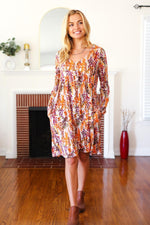 Load image into Gallery viewer, Babydoll Floral Knee Length Dress with Pockets in Taupe Rust
