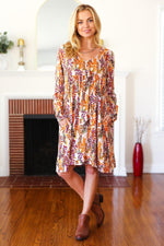 Load image into Gallery viewer, Babydoll Floral Knee Length Dress with Pockets in Taupe Rust
