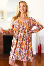 Load image into Gallery viewer, Babydoll Floral Knee Length Dress with Pockets in Taupe Rust
