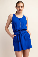 Load image into Gallery viewer, Butter Soft Half Hip Sleeveless Romper Dress in Royal Blue
