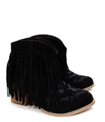 Load image into Gallery viewer, Amos Fringe Ankle Bootie in Black Suede
