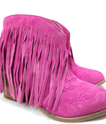 Load image into Gallery viewer, Amos Fringe Ankle Bootie in Magenta Suede
