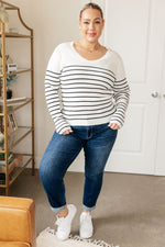Load image into Gallery viewer, Be Still V-Neck Striped Sweater
