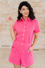 Load image into Gallery viewer, Break Point Collared Romper in Hot Pink
