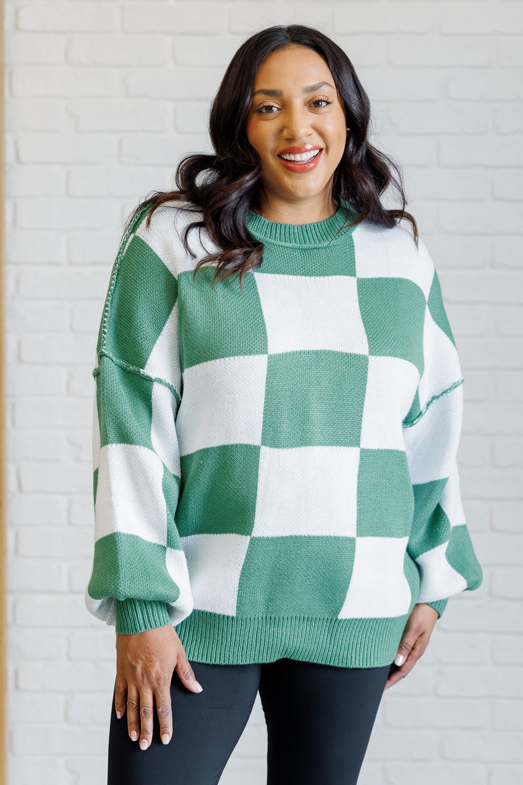 Check Yourself Checkered Sweater in Green