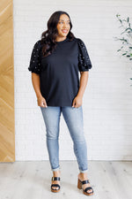 Load image into Gallery viewer, Diamonds and Pearls Puff Sleeve Top in Black
