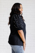 Load image into Gallery viewer, Diamonds and Pearls Puff Sleeve Top in Black
