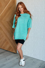 Load image into Gallery viewer, Don&#39;t Mind Me Mineral Wash Drop Shoulder Tee in Turquoise
