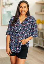 Load image into Gallery viewer, Dreamer Top in Black and Periwinkle Paisley
