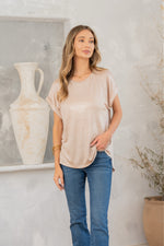 Load image into Gallery viewer, Shimmer Cuffed Top in Taupe
