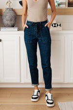 Load image into Gallery viewer, Eli Pull On Denim Joggers in Dark Wash
