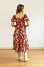 Load image into Gallery viewer, Elizabeth Midi Dress in Rust and Floral
