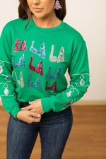 Load image into Gallery viewer, Fa La La Sequins Green Sweater
