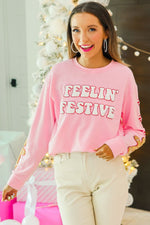 Load image into Gallery viewer, Feelin Festive Pink Sweater
