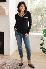 Load image into Gallery viewer, Glitter Lining Long Sleeve V-Neck Top
