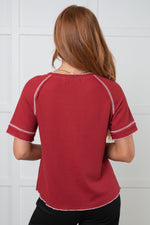 Load image into Gallery viewer, Heartbreaker Waffle Knit Tee in Cranberry
