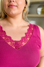 Load image into Gallery viewer, I Can Love You Better Lace Trim Tank in Berry

