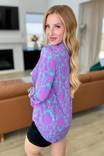 Load image into Gallery viewer, Lizzy Top in Teal and Magenta Damask
