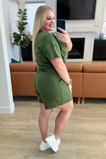 Load image into Gallery viewer, Short Sleeve V-Neck Romper in Army Green
