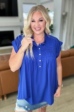 Load image into Gallery viewer, Pleat Detail Button Up Blouse in Royal Blue

