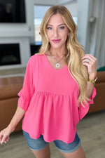 Load image into Gallery viewer, Airflow Peplum Ruffle Sleeve Top in Hot Pink
