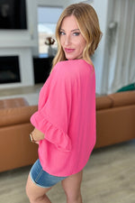 Load image into Gallery viewer, Airflow Peplum Ruffle Sleeve Top in Hot Pink
