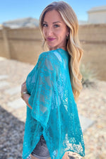 Load image into Gallery viewer, Good Days Ahead Lace Kimono In Teal
