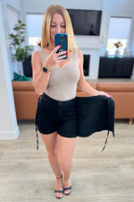 Load image into Gallery viewer, Bentli High Rise Side Tie Denim Skort in Black
