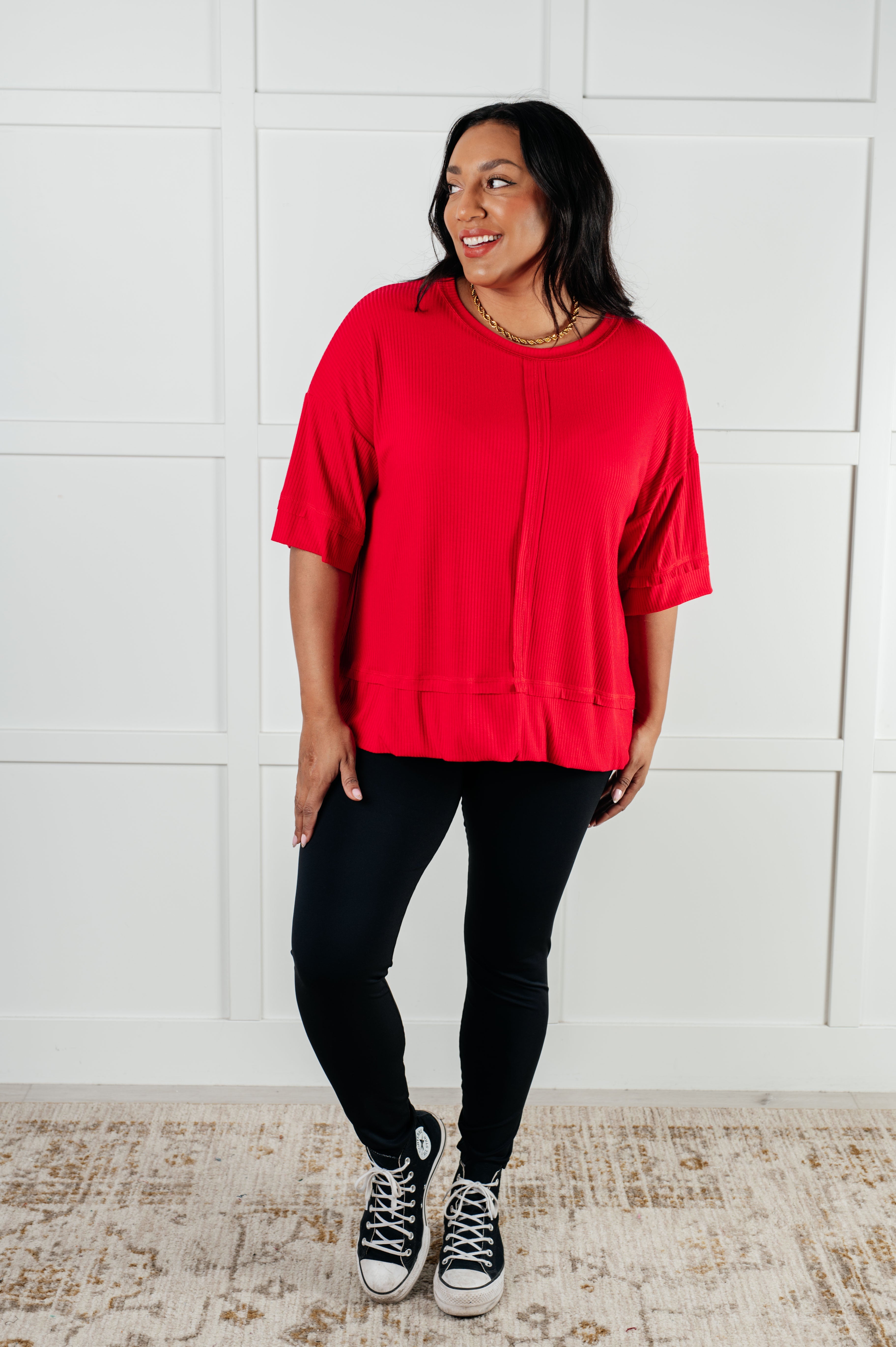 I'll Never Forget Ribbed Dolman Sleeve Top in Red