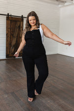 Load image into Gallery viewer, Imogene Control Top Retro Flare Overalls in Black
