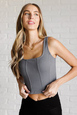 Load image into Gallery viewer, It&#39;s All About the Balance Twill Square Neck Crop Top in Titanium
