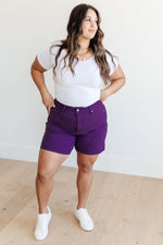 Load image into Gallery viewer, Jenna High Rise Control Top Cuffed Shorts in Purple
