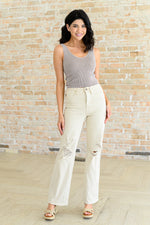 Load image into Gallery viewer, Selena High Rise Distressed 90&#39;s Straight Jeans in Bone
