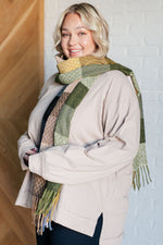 Load image into Gallery viewer, Keep Me Cozy Checkered Fringe Scarf in Woodland Shades
