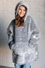 Load image into Gallery viewer, Kids Oversized Hoodie Blanket in Grey Stars
