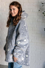 Load image into Gallery viewer, Kids Oversized Hoodie Blanket in Grey Stars
