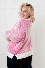 Load image into Gallery viewer, Least High Maintenance Contrast Trim Sweater in Pink
